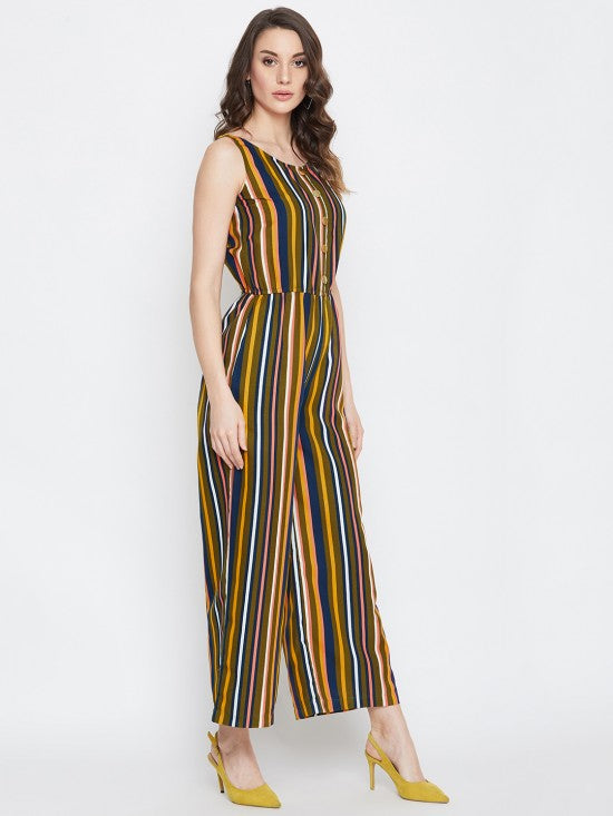Multi Stripes Mock Placket Jumpsuit
