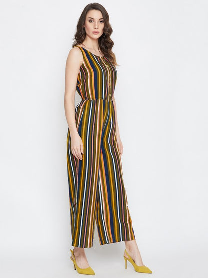 Multi Stripes Mock Placket Jumpsuit