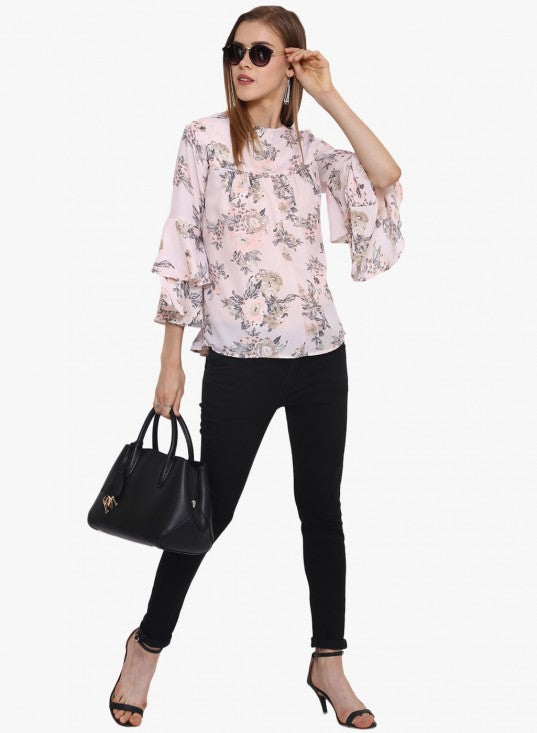 Floral Printed Double Bell Sleeves Top