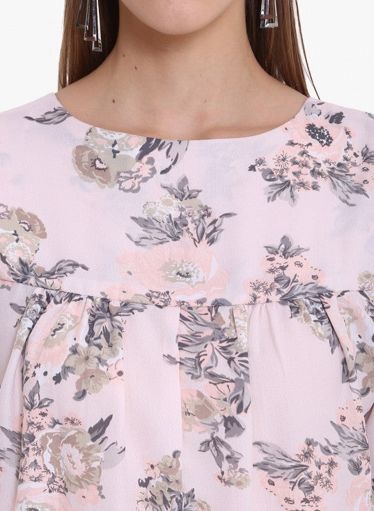 Floral Printed Double Bell Sleeves Top