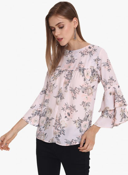 Floral Printed Double Bell Sleeves Top