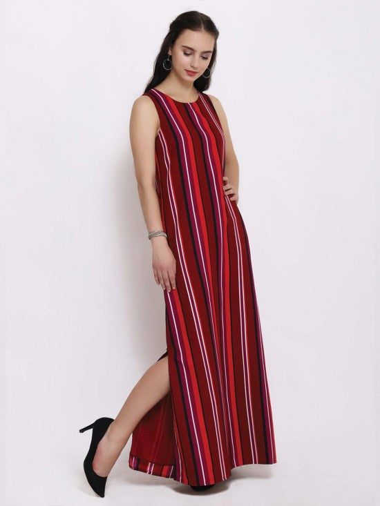 Stripes Printed Sleeveless Maxi