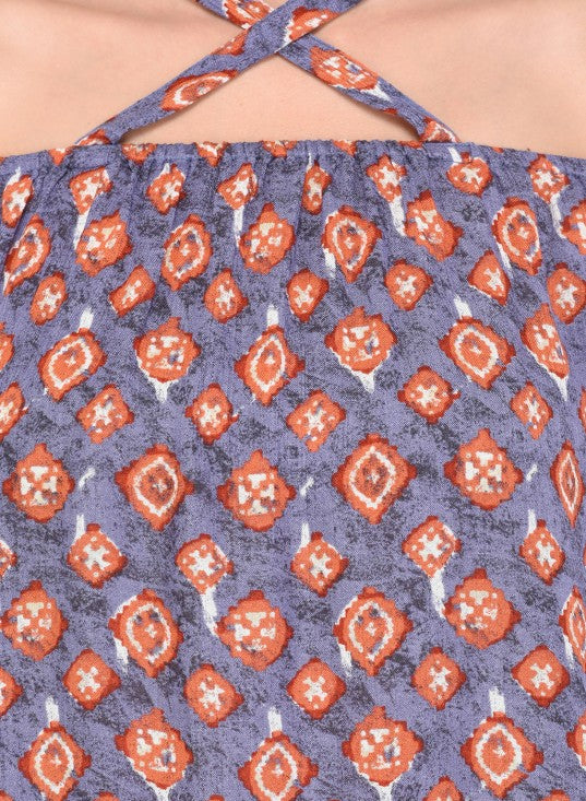 Printed Rayon Off Shoulder Cross Strap Top