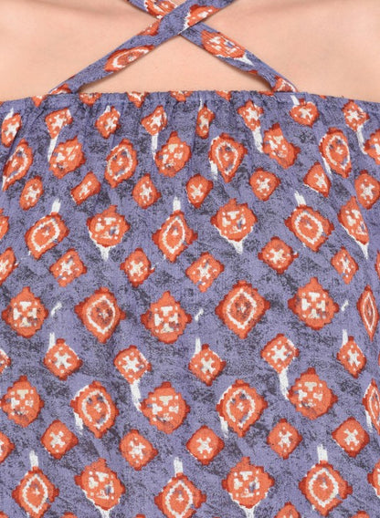 Printed Rayon Off Shoulder Cross Strap Top