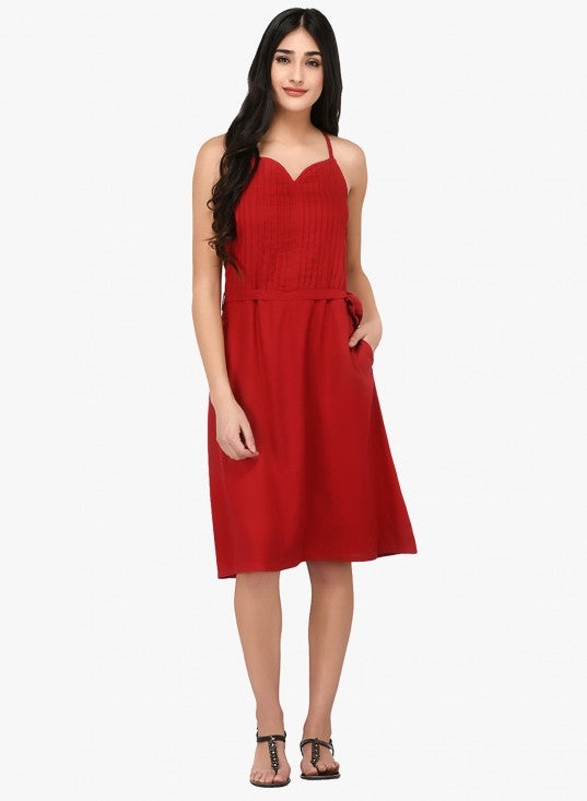 Braided strap pleat yoke dress