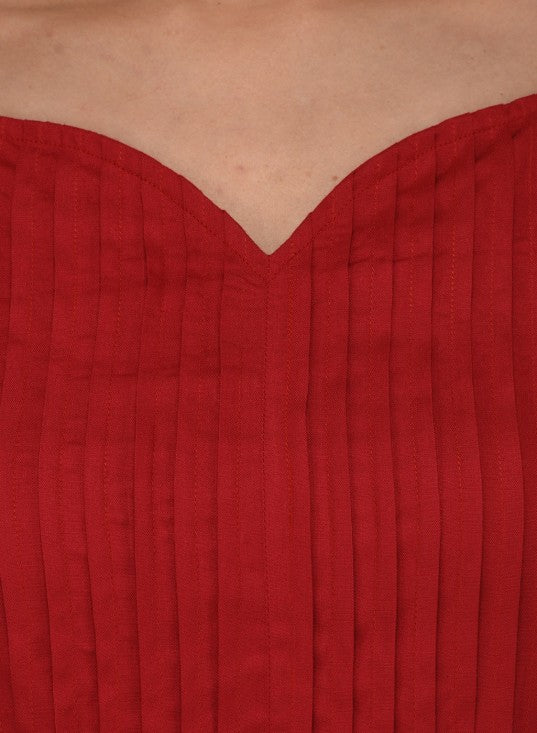 Braided strap pleat yoke dress