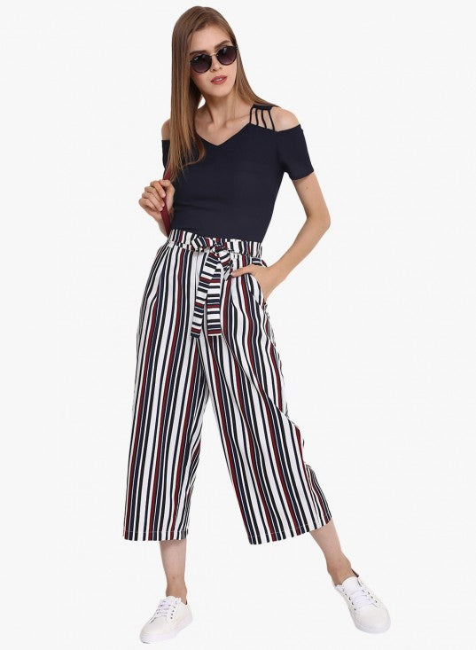 Multicolor stripes printed culottes