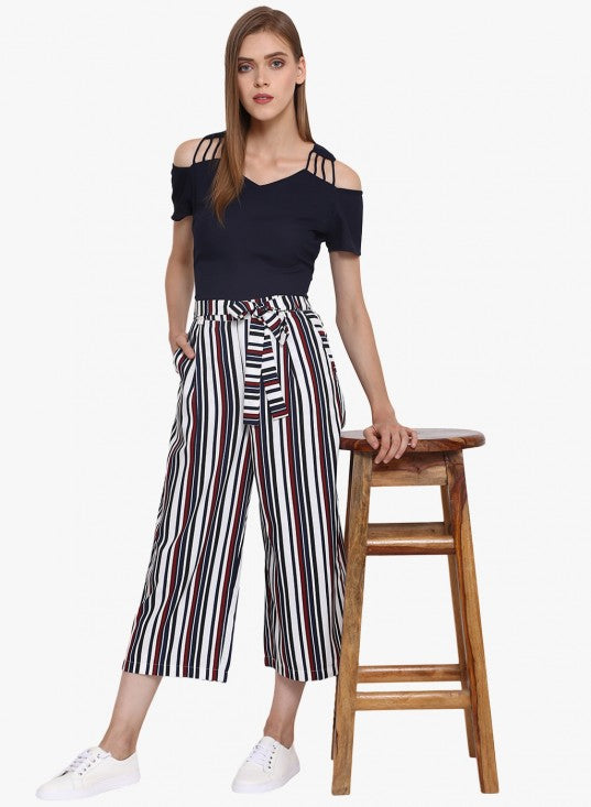 Multicolor stripes printed culottes