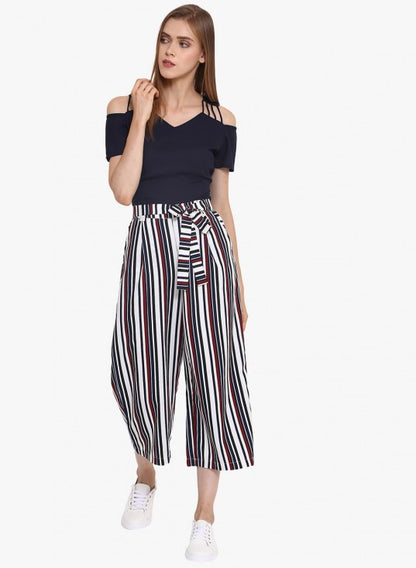 Multicolor stripes printed culottes