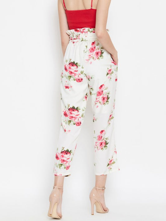 Paper bag waist trousers with fabric belt