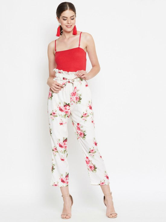 Paper bag waist trousers with fabric belt