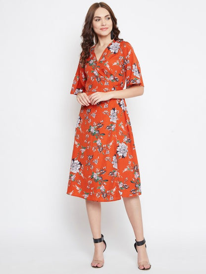 Floral Print Wrap Style Dress