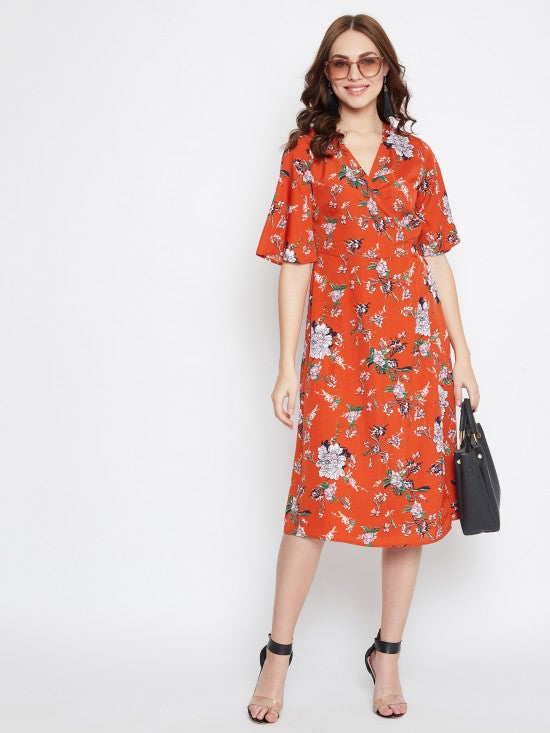 Floral Print Wrap Style Dress