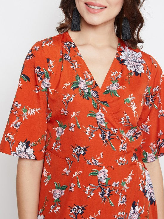 Floral Print Wrap Style Dress