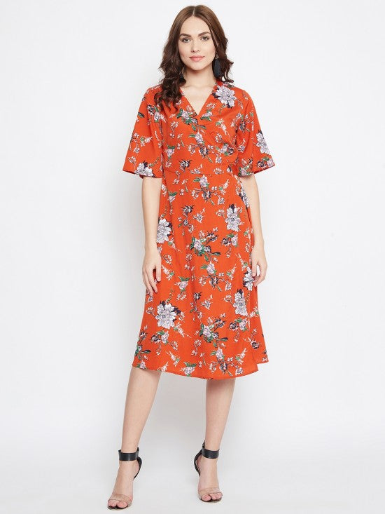 Floral Print Wrap Style Dress