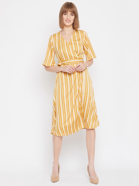 Stripes Print Wrap Style Dress