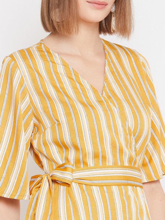 Stripes Print Wrap Style Dress