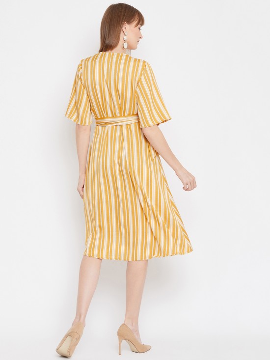 Stripes Print Wrap Style Dress