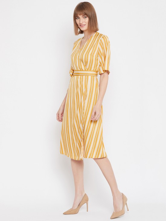 Stripes Print Wrap Style Dress