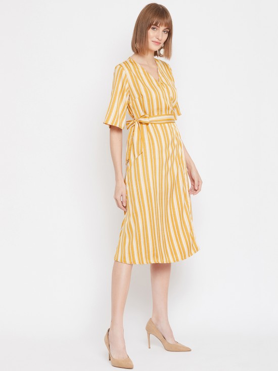 Stripes Print Wrap Style Dress