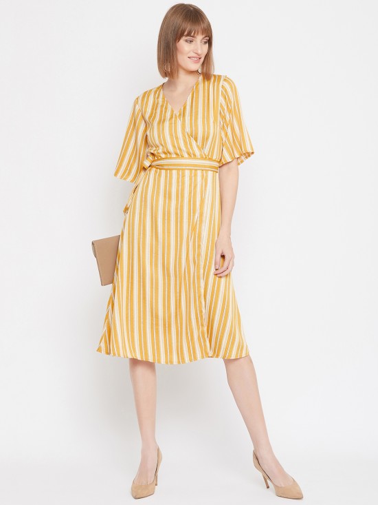 Stripes Print Wrap Style Dress