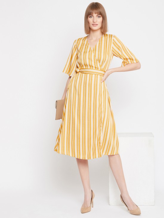 Stripes Print Wrap Style Dress