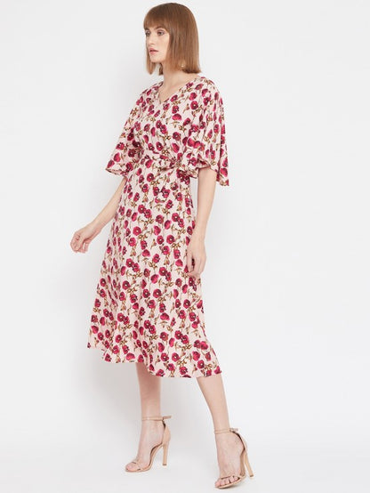 Floral printed flounce sleeves midi dress