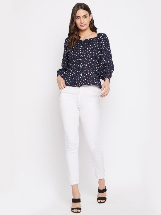 Polka printed blouson top