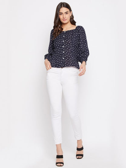 Polka printed blouson top