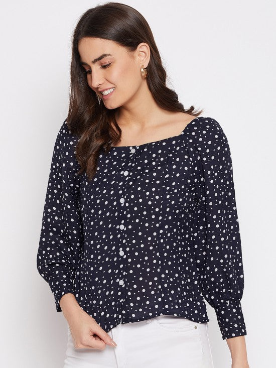 Polka printed blouson top