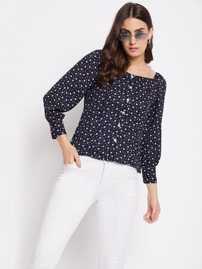 Polka printed blouson top