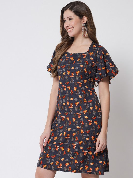 Floral printed back tie dress