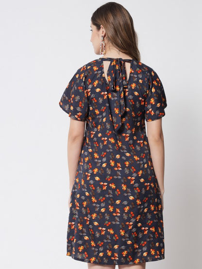 Floral printed back tie dress