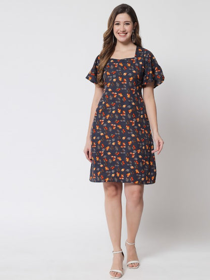 Floral printed back tie dress