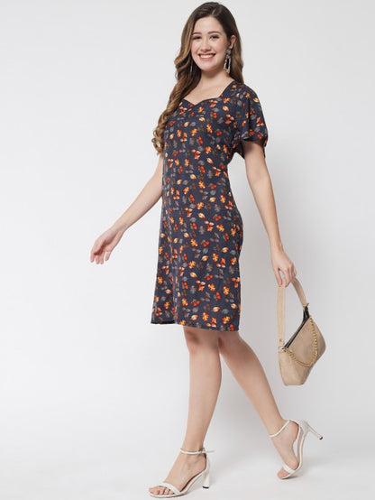 Floral printed back tie dress