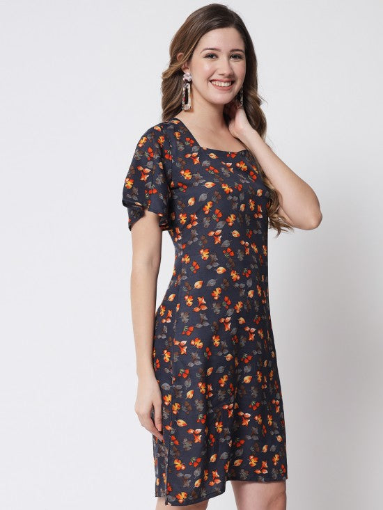 Floral printed back tie dress
