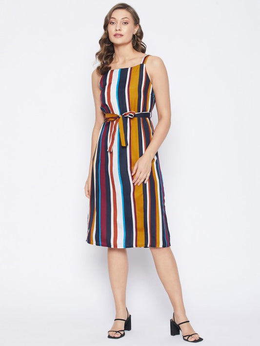 Stripes printed straight dress