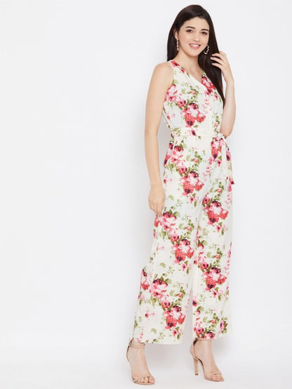 Floral Printed Waist Tie Jumpsuit