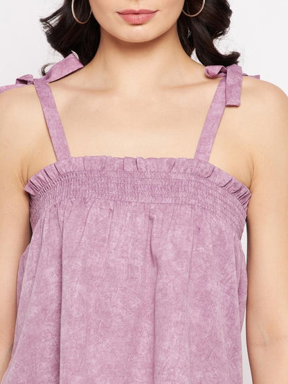 Smocked tie-up shoulder top