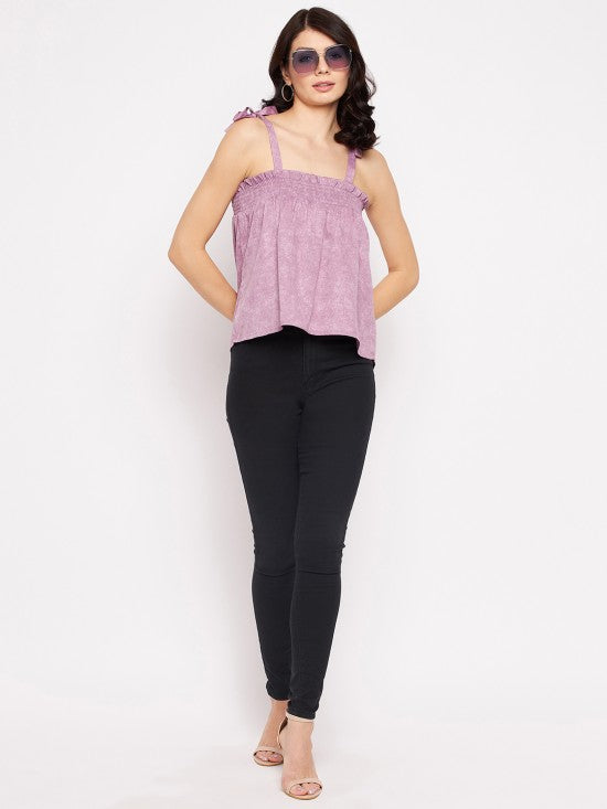 Smocked tie-up shoulder top