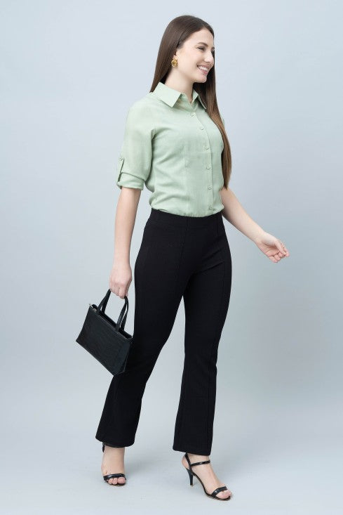 Women's Green Formal Linen Shirt