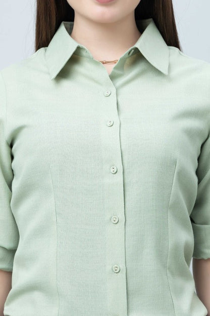 Women's Green Formal Linen Shirt