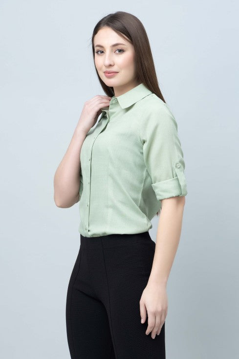 Women's Green Formal Linen Shirt