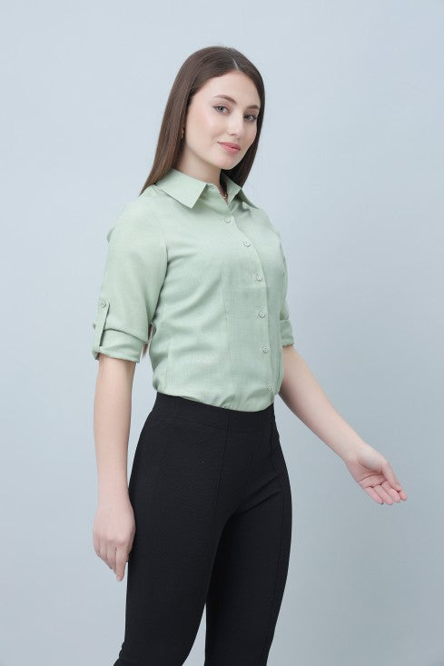 Women's Green Formal Linen Shirt