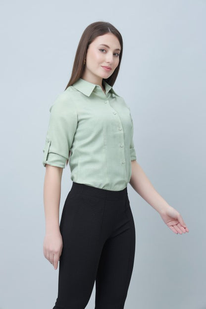 Women's Green Formal Linen Shirt