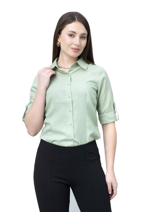 Women's Green Formal Linen Shirt