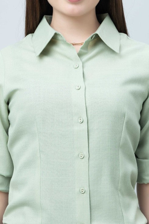 Women's Green Formal Linen Shirt