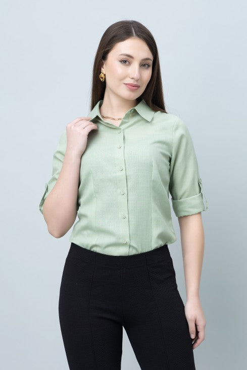 Women's Green Formal Linen Shirt