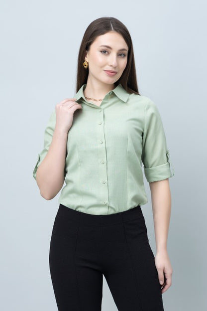 Women's Green Formal Linen Shirt