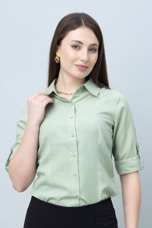 Women's Green Formal Linen Shirt